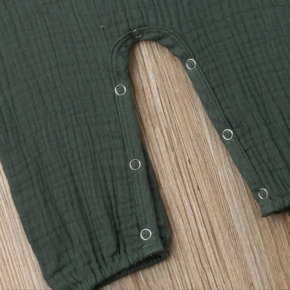 Baby Boy Girl Muslin Cotton Romper Jumpsuit Long Sleeve Hunter Green Boho Outfit